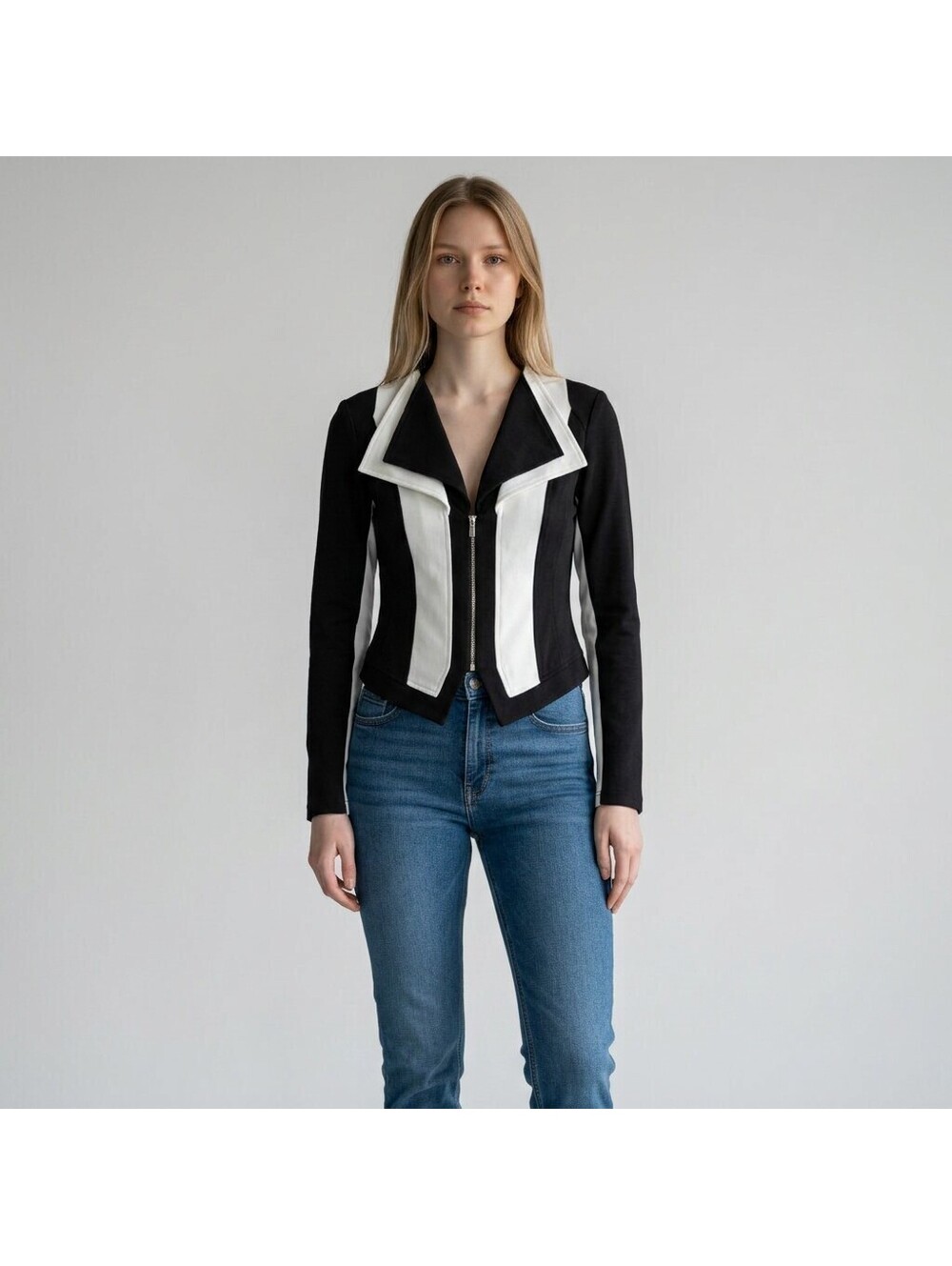 New Love Culture Jacket Women S Small Black Coloblock Full Zip Collared Casual
